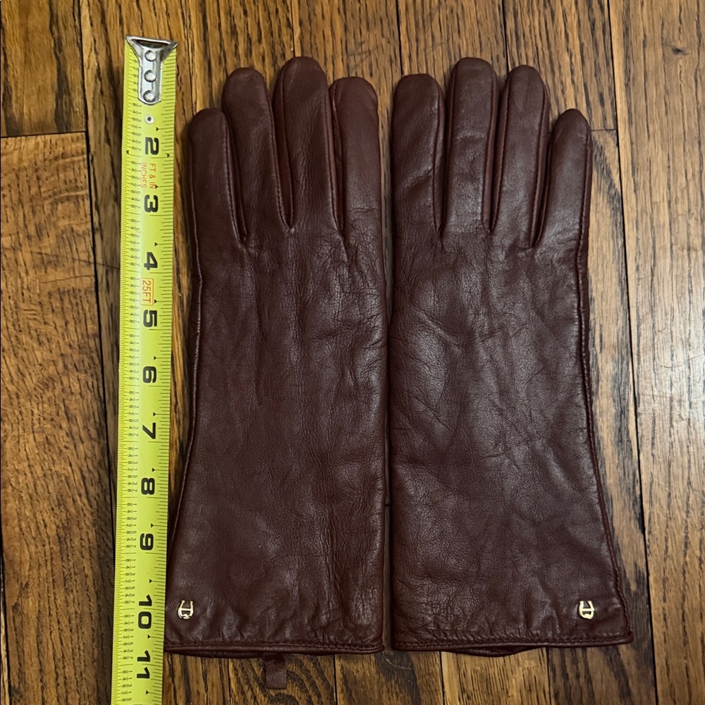 Etienne Aigner Rich Burgundy lined Leather Gloves, 11” long